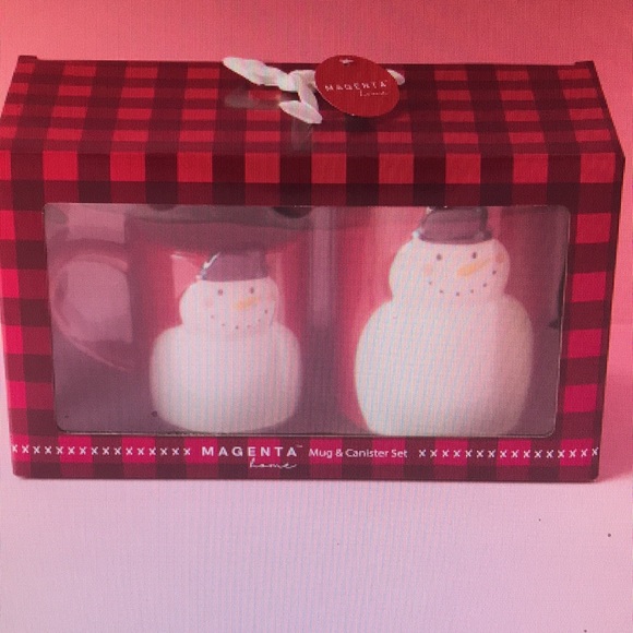 Magenta 2pc Snowman ⛄️ Mug and Canister gift set New - Picture 2 of 3